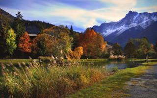 River forest mountain sky autumn - bernard meninsky free wallpaper