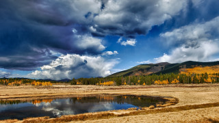 Lake mountains field cloudy sky - cloudy free wallpaper