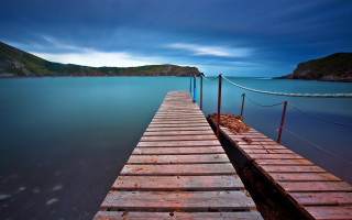 Wooden dock night mountain blue - free beach wallpaper