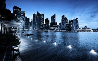 City skyline night dock lights - neoism free wallpaper