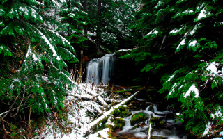 Small waterfall snowy forest impressionist - impressionist free wallpaper