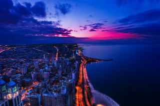 City skyline sunset water bridge 8 - far free wallpaper