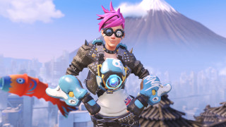 Futuristic woman mountain city fish - her hand and a city in the background free wallpaper
