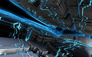 Futuristic blue lines abstract city - white line free wallpaper