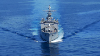 Large ship ocean fishing horizon - blue water free wallpaper