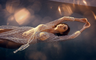 Woman floating water white dress 2 - impressionist free wallpaper