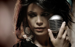 Woman microphone face araceli gilbert - her other hand free wallpaper