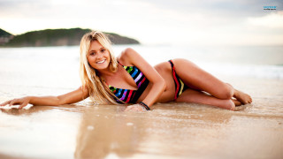 Woman bikini beach smiling legs - free bikini wallpaper