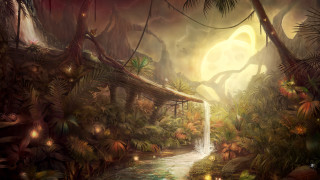 Tropical waterfall fullmoon fantasy matte - tropical free wallpaper