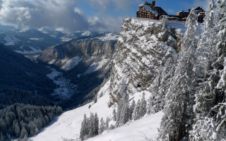 Mountain house snow trees zenith - claude rogers free wallpaper