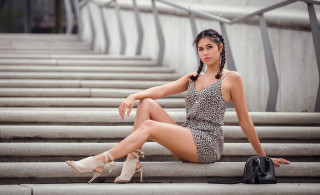 Woman leopard print dress highheels 2 - high heel and a dress free wallpaper