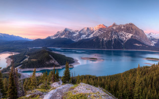 Mountain lake sunset pink sky 2 - sunrise free wallpaper