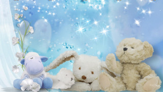 Stuffed animals blue background stars - detail free wallpaper