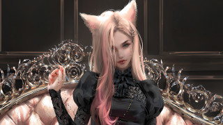 Pink haired woman cat ears - art station free wallpaper