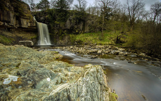 Waterfall tiltshift nature rocks trees - a waterfall free wallpaper for desktop