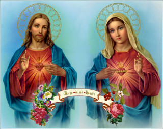Jesus holding heart banner painting - fra angelico free wallpaper