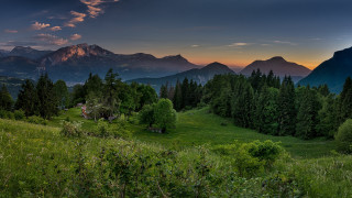 Mountain sunset house landscape nature - beautiful free wallpaper for desktop