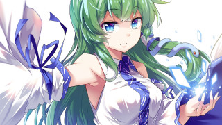 Green haired girl sword book - a blue ribbon free wallpaper