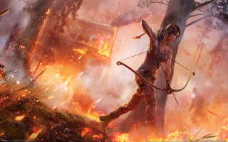 Man archer fire smoke house - a bow and arrow in a forest free wallpaper