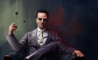 Man suit tie chair cigarette - digital painting free wallpaper