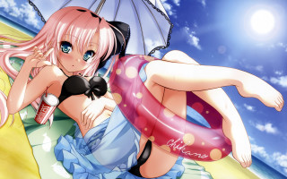 Beach girl umbrella lifepreserver blue - a beach free wallpaper for desktop