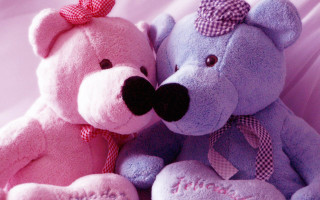 Pink blue teddy bears bed - the other free wallpaper