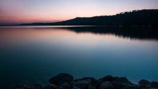 Lake rocks hill sunset pink - sunset free wallpaper