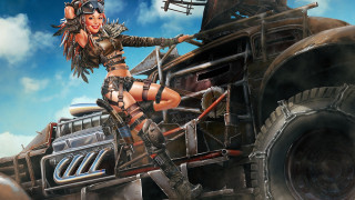 Woman leather outfit jeep gun - dieselpunk free wallpaper
