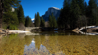 Bridge river mountain snow forest - andy goldsworthy free wallpaper