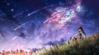 Girl hill stars city night - the star free wallpaper