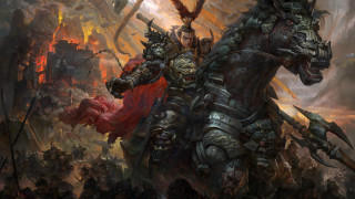 Man horse demon city fire - a fire free wallpaper