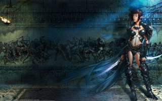 Woman sword fantasy armor night - horseback free wallpaper