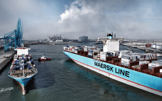 Blue white ship container ship - dirck van der lisse free wallpaper