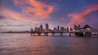 City skyline water sunset pier - sunset free wallpaper