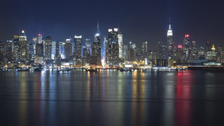 Hudson river night cityscape reflection - evaline ness free wallpaper