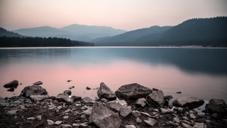 Lake rocks water mountains dusk - rock and water free wallpaper
