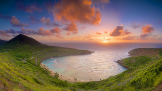 Sunset beach mountain water nature - david boyd free wallpaper