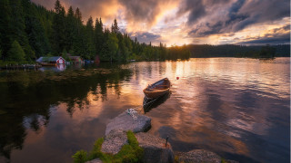 Sunset boat lake cloudy sky - a cloudy sky above free wallpaper