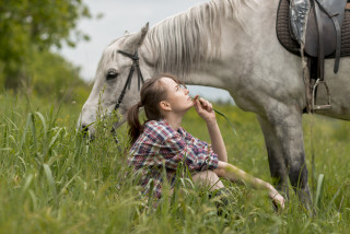 Girl horse grass portrait romanticism - the grass next free wallpaper