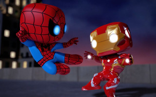 Couple action figures street night - marvel comic free wallpaper