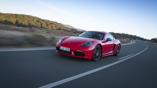 Red sports car driving forest 7 - a road next free wallpaper