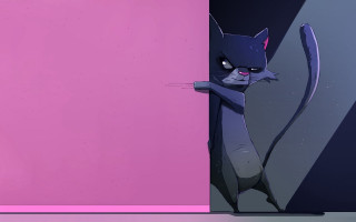 Serious cat standing behind pink - 2 d game art free wallpaper