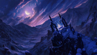 Mountain moonlit fantasy castle night - a painting of a mountain scene free wallpaper