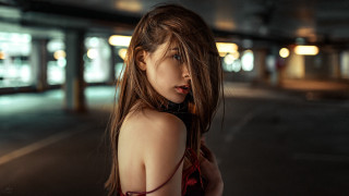 Woman longhair night portrait bokeh - a parking lot free wallpaper