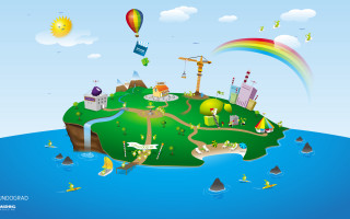 Small island rainbow water isometric - isometric free wallpaper