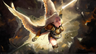 Woman angel sword flying wings - clint cearley free wallpaper