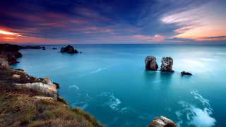 Sunset lake rocks island mountains - arthur b. carles free wallpaper