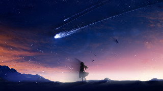 Woman hill starry sky shooting 2 - star in the sky free wallpaper