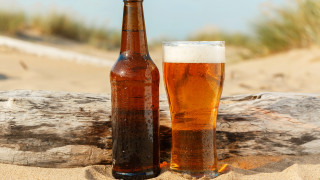 Beer bottle glass beach ocean - a view of the ocean in the background free wallpaper
