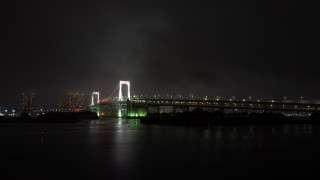 Night lit bridge cityscape skyscraper - precisionism free wallpaper